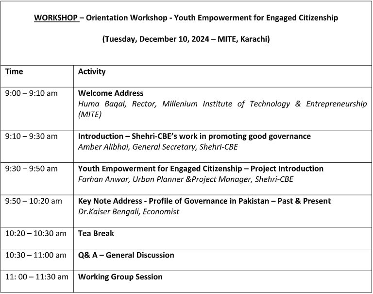 Civic Education Orientation Session Schedule at MITE